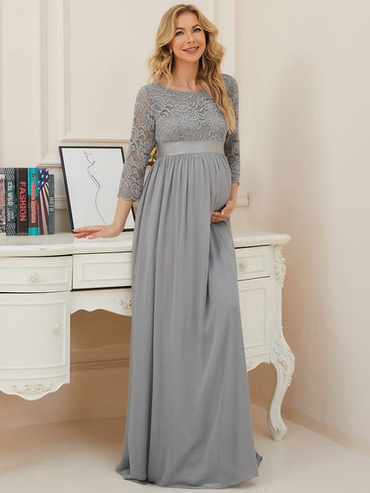 Elegant Round Neck Plus Size Maternity Maxi Dress