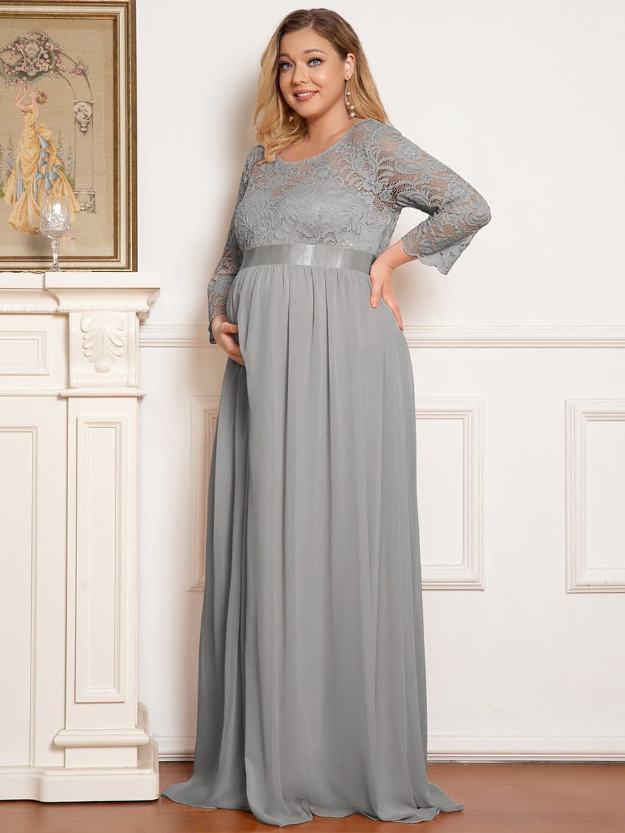 Elegant Round Neck Plus Size Maternity Maxi Dress