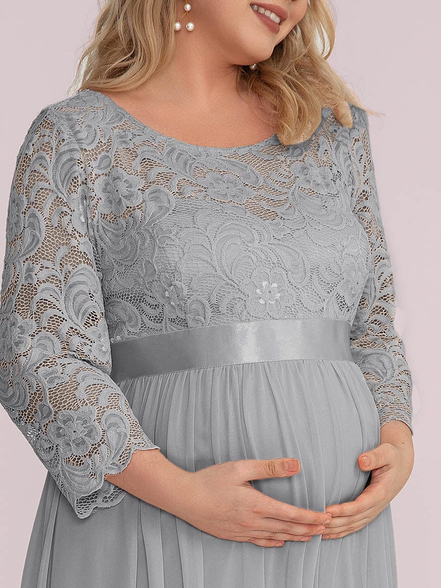 Elegant Round Neck Plus Size Maternity Maxi Dress