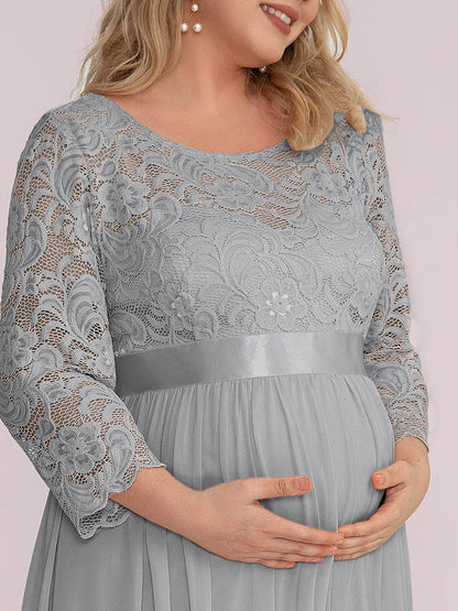 Elegant Round Neck Plus Size Maternity Maxi Dress