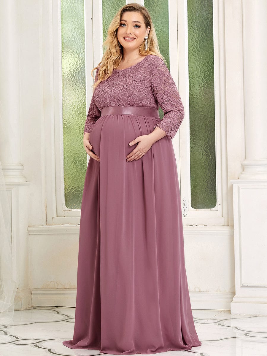 Elegant Round Neck Plus Size Maternity Maxi Dress