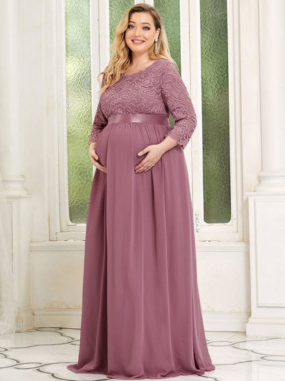 Elegant Round Neck Plus Size Maternity Maxi Dress