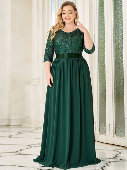 Elegant Round Neckline Long Sleeves Sequin Evening Dress