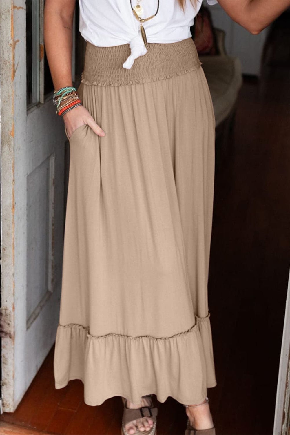 Elegant Ruffle Detailed A-Line Maxi Skirt