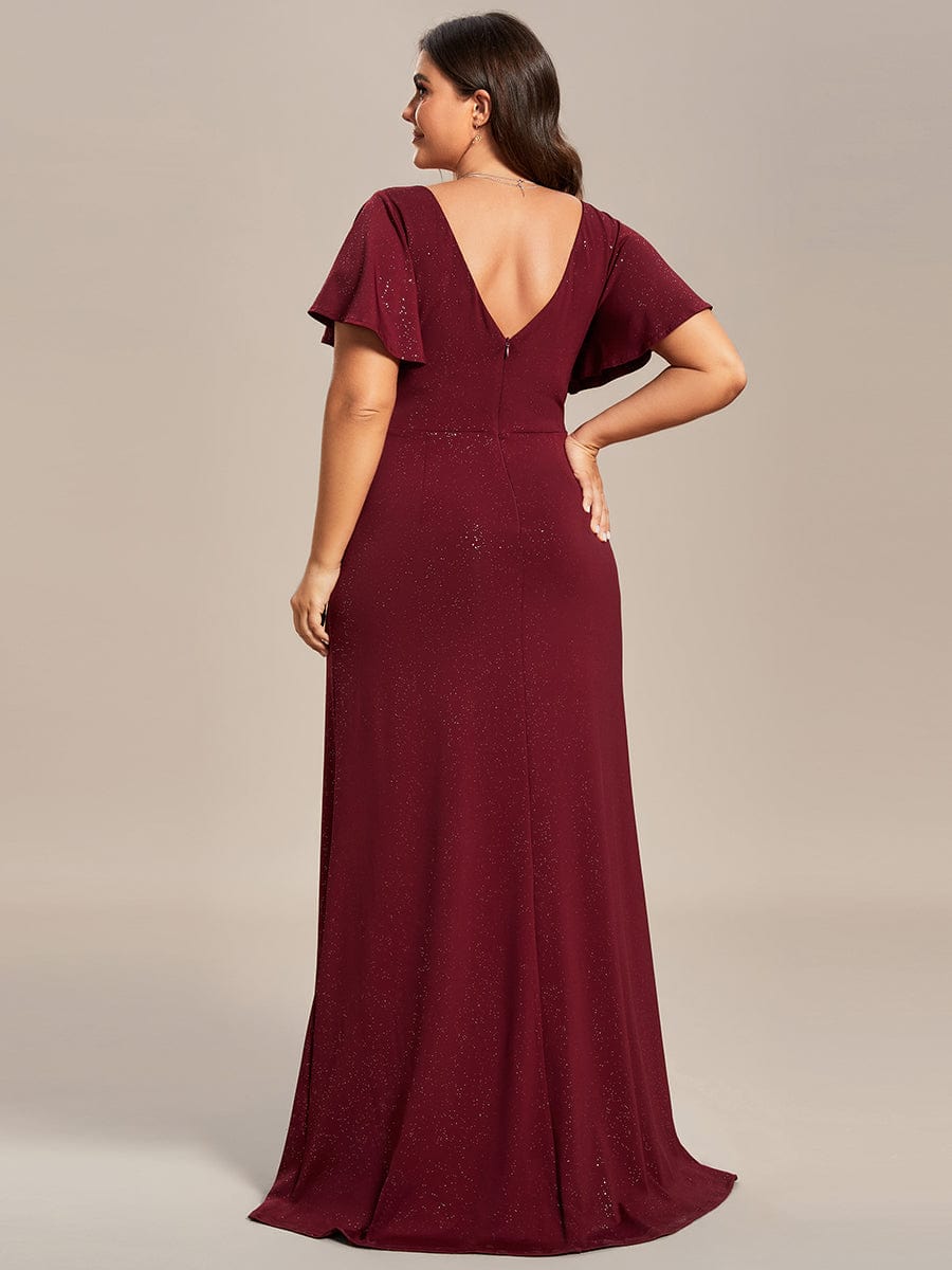 Elegant Ruffle Sleeve Floor Length Shimmering Evening Gown