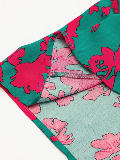 Elegant Sea Green Floral V Neck Maxi Boho Dress