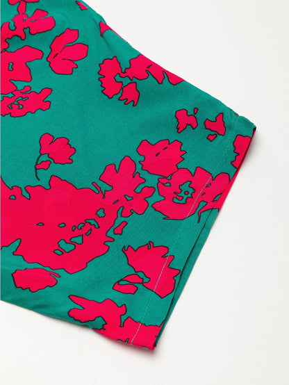 Elegant Sea Green Floral V Neck Maxi Boho Dress