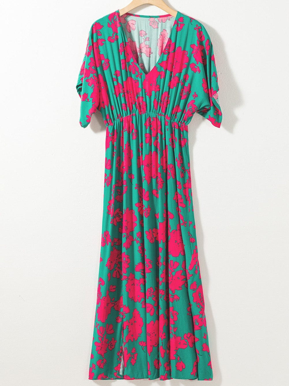 Elegant Sea Green Floral V Neck Maxi Boho Dress