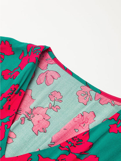 Elegant Sea Green Floral V Neck Maxi Boho Dress