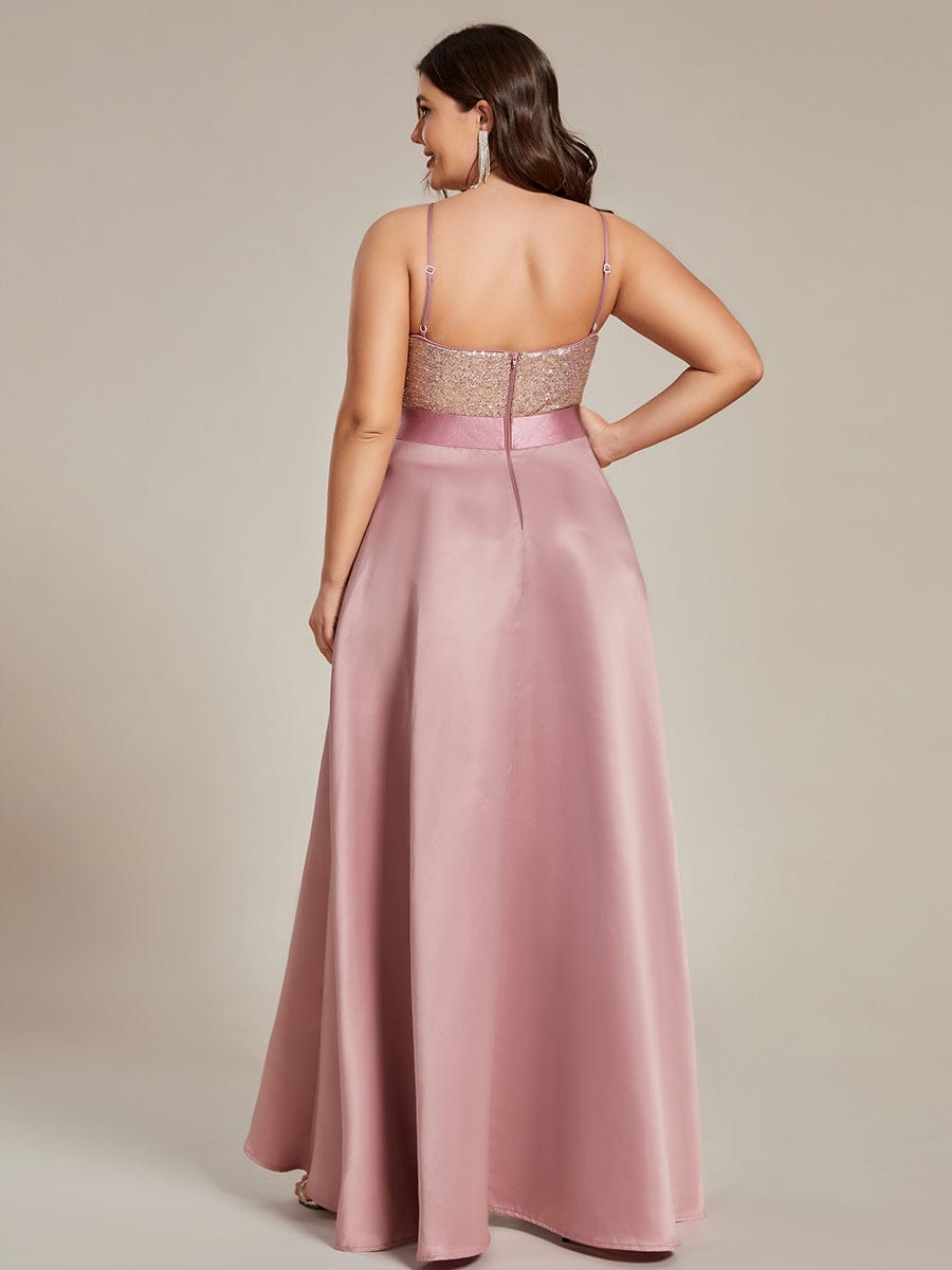 Elegant Sequin Embellished High Low Plus Size Evening Dress
