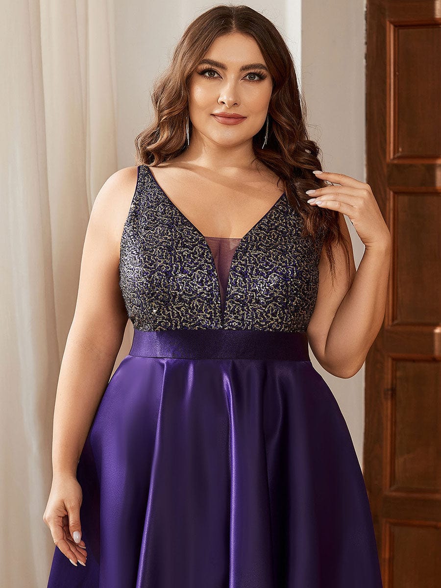 Elegant Sequin Embellished High Low Plus Size Evening Dress