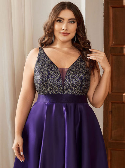 Elegant Sequin Embellished High Low Plus Size Evening Dress