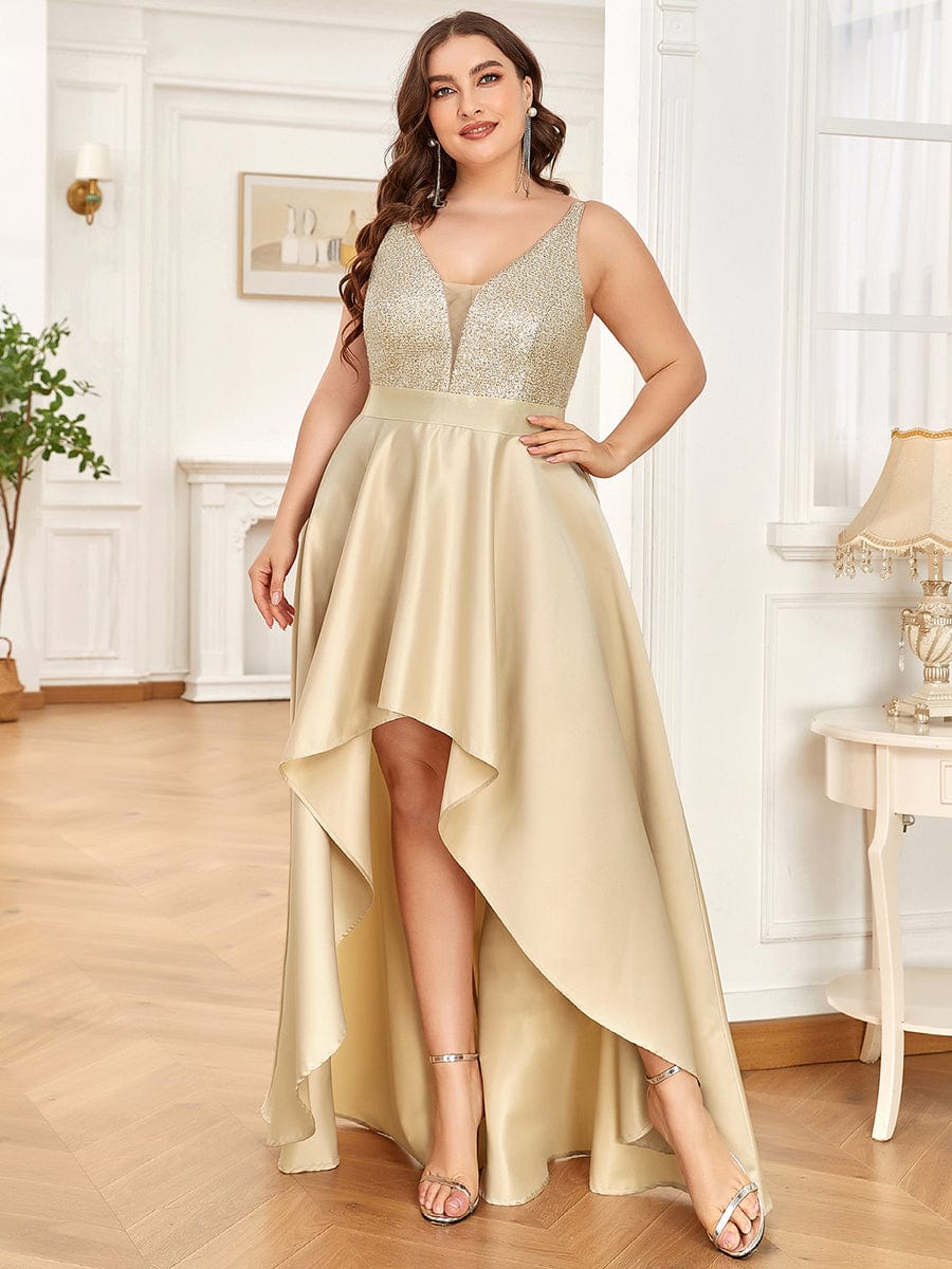 Elegant Sequin Embellished High Low Plus Size Evening Dress