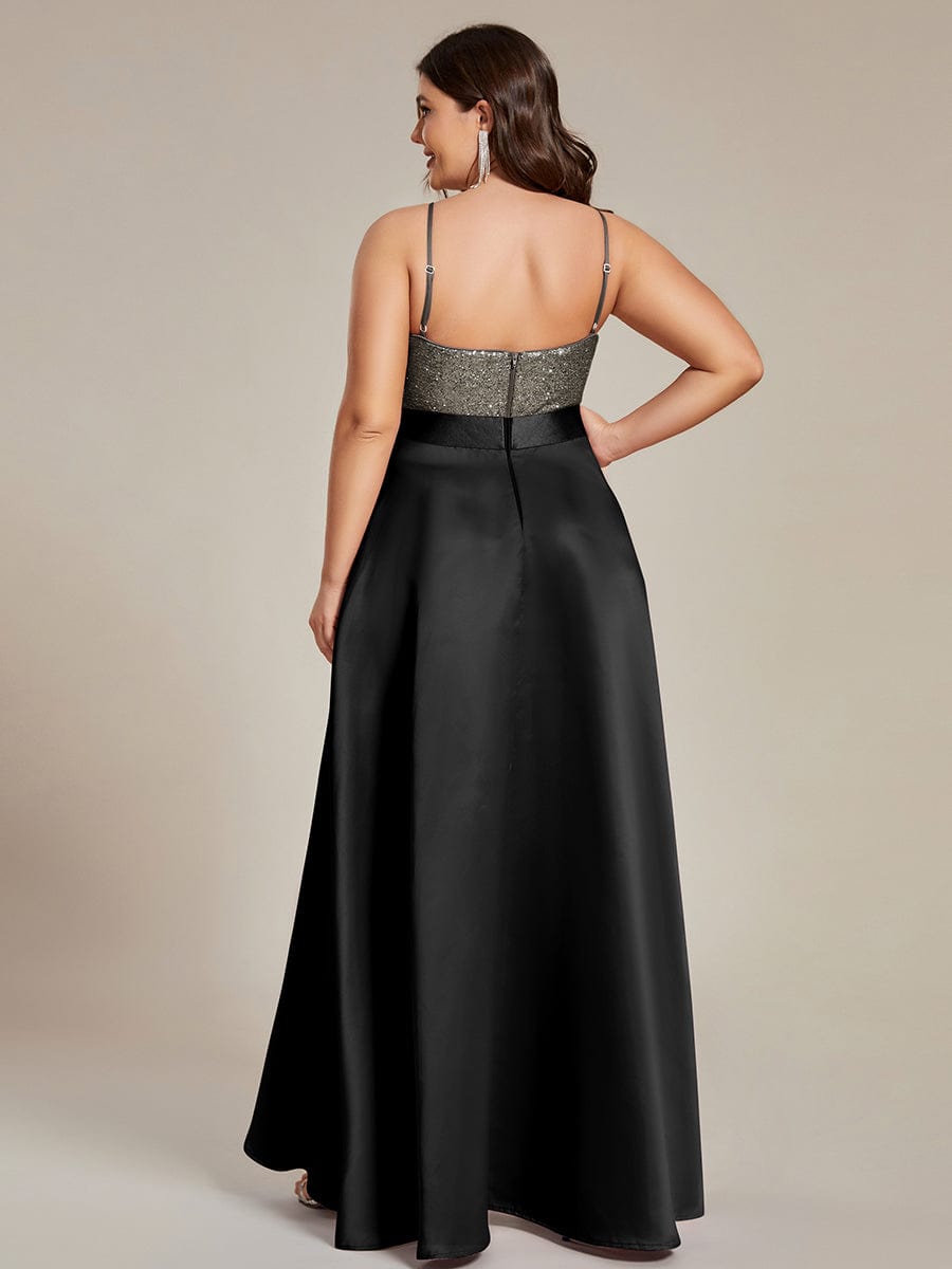 Elegant Sequin Embellished High Low Plus Size Evening Dress