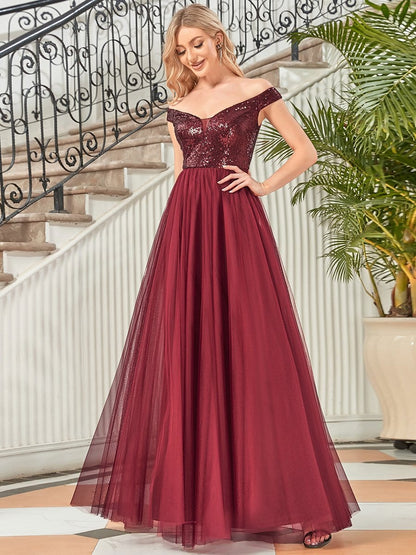 Elegant Sequin-Embellished Tulle Evening Gown