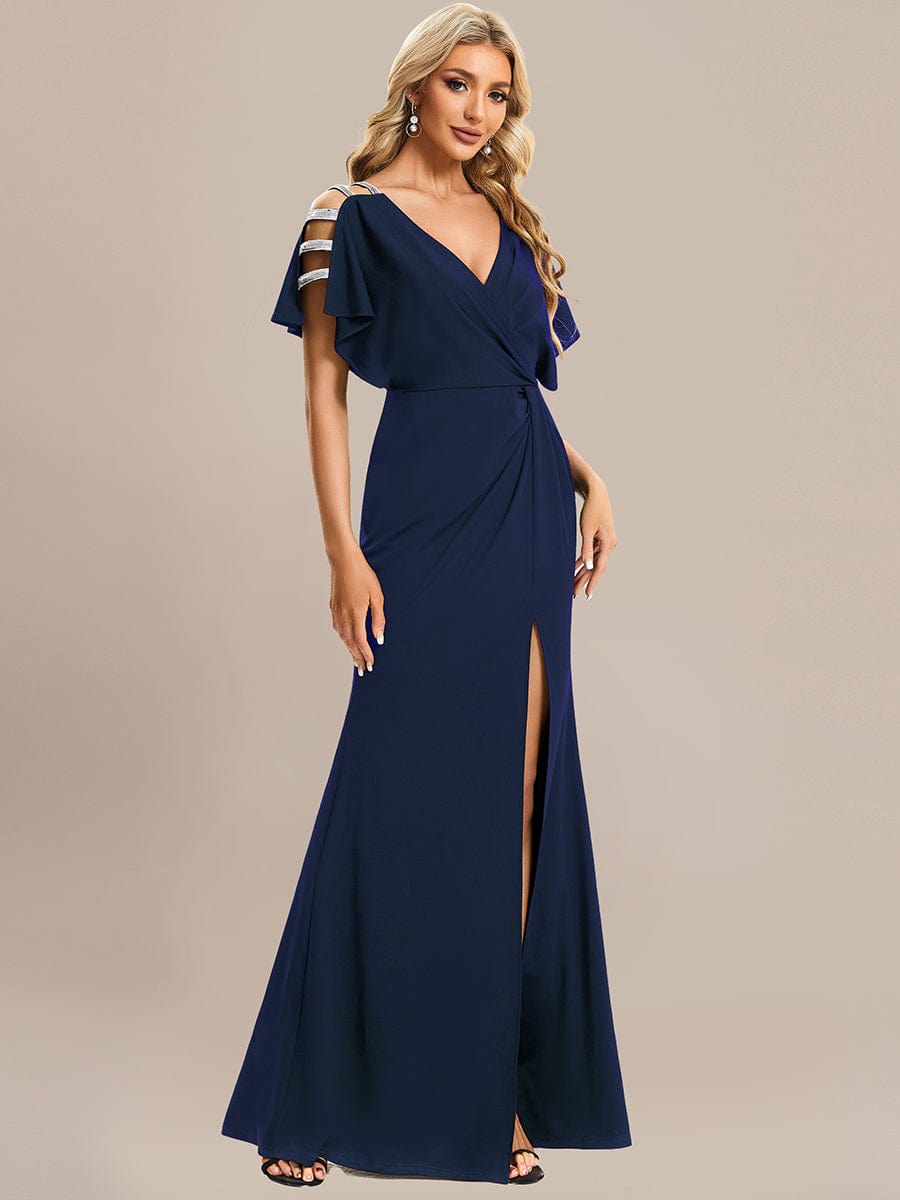 Elegant Sequin Embellished V-Neck Evening Gown