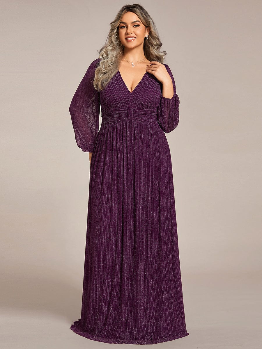 Elegant Sequin Empire Waist Evening Gown with Sheer Sleeves for Plus Size Women