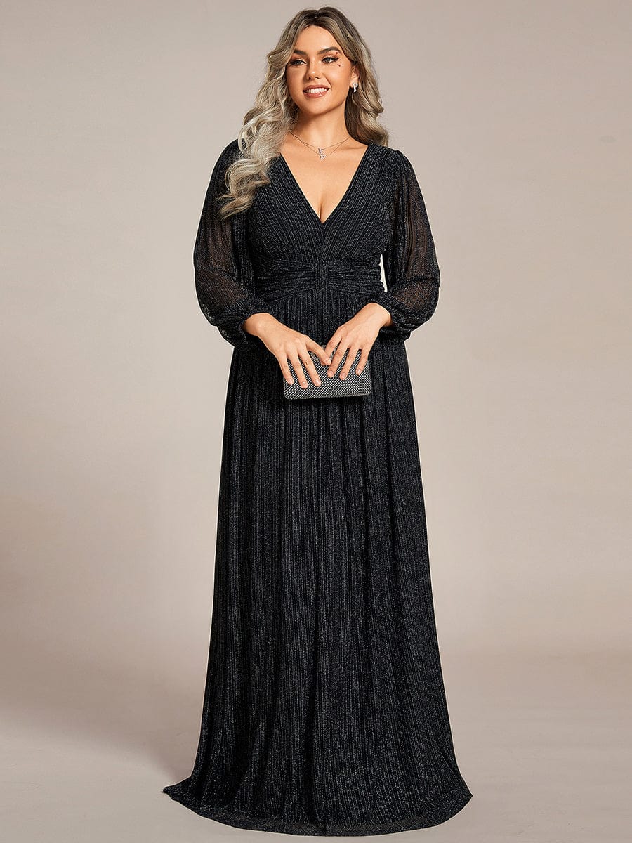Elegant Sequin Empire Waist Evening Gown with Sheer Sleeves for Plus Size Women