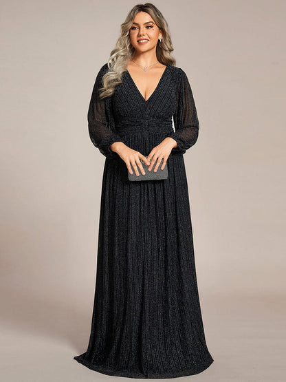Elegant Sequin Empire Waist Evening Gown with Sheer Sleeves for Plus Size Women