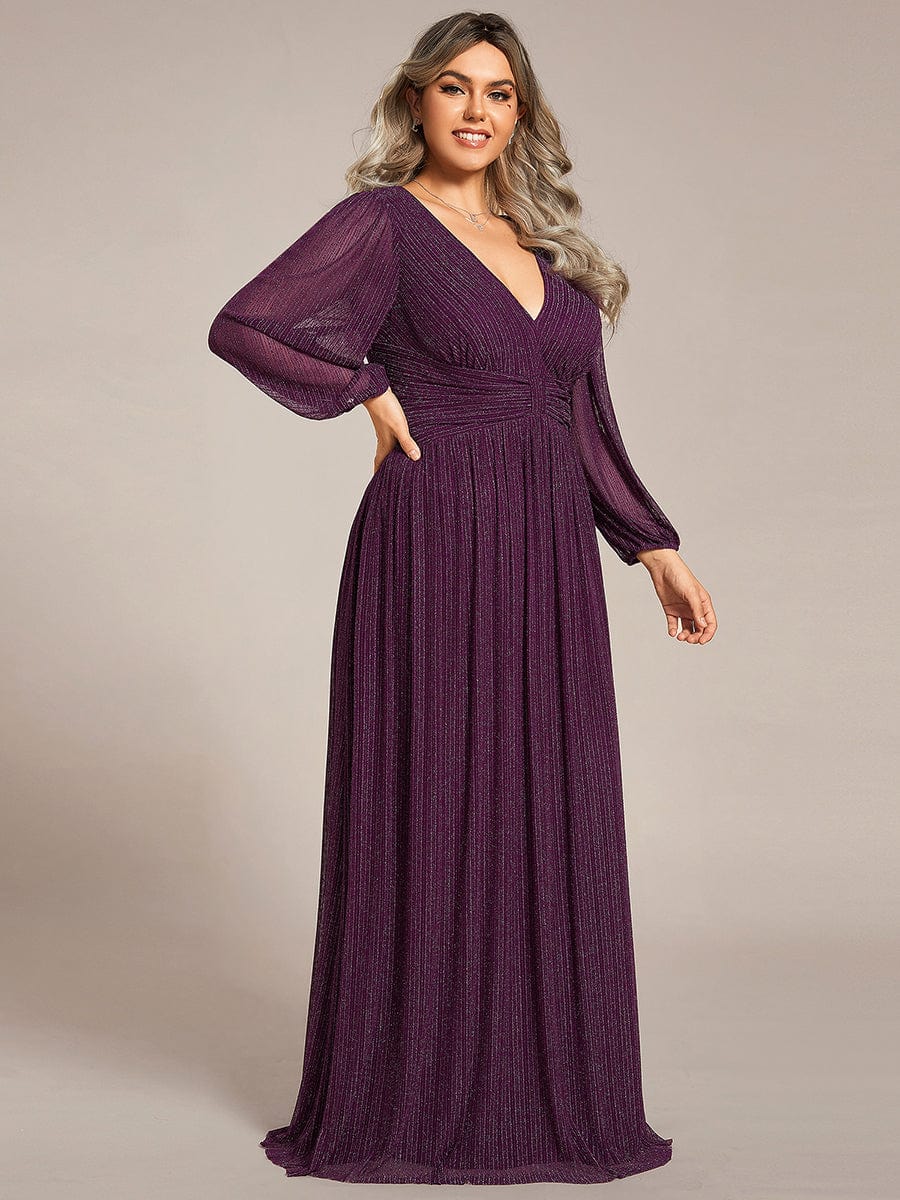 Elegant Sequin Empire Waist Evening Gown with Sheer Sleeves for Plus Size Women