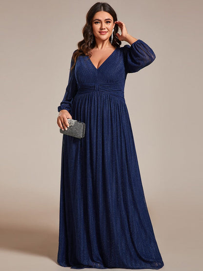 Elegant Sequin Empire Waist Evening Gown with Sheer Sleeves for Plus Size Women