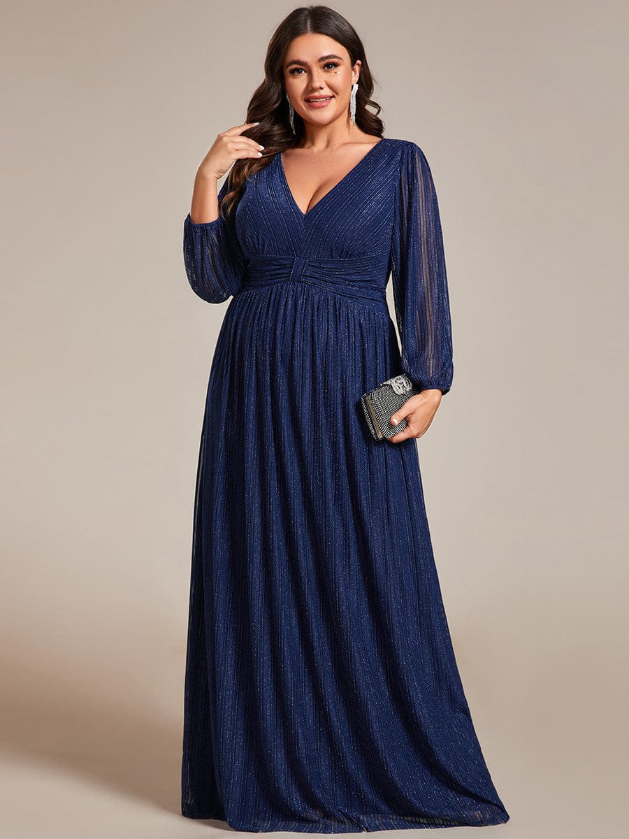 Elegant Sequin Empire Waist Evening Gown with Sheer Sleeves for Plus Size Women