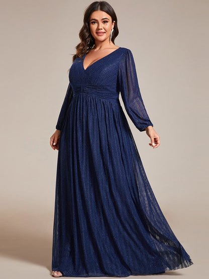 Elegant Sequin Empire Waist Evening Gown with Sheer Sleeves for Plus Size Women