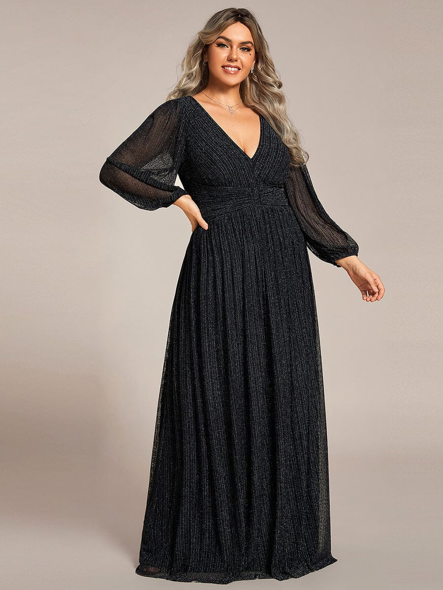 Elegant Sequin Empire Waist Evening Gown with Sheer Sleeves for Plus Size Women