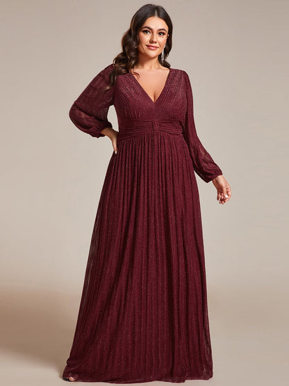 Elegant Sequin Empire Waist Evening Gown with Sheer Sleeves for Plus Size Women