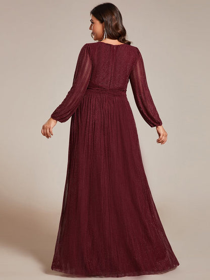 Elegant Sequin Empire Waist Evening Gown with Sheer Sleeves for Plus Size Women