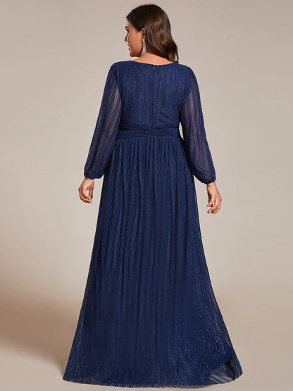 Elegant Sequin Empire Waist Evening Gown with Sheer Sleeves for Plus Size Women