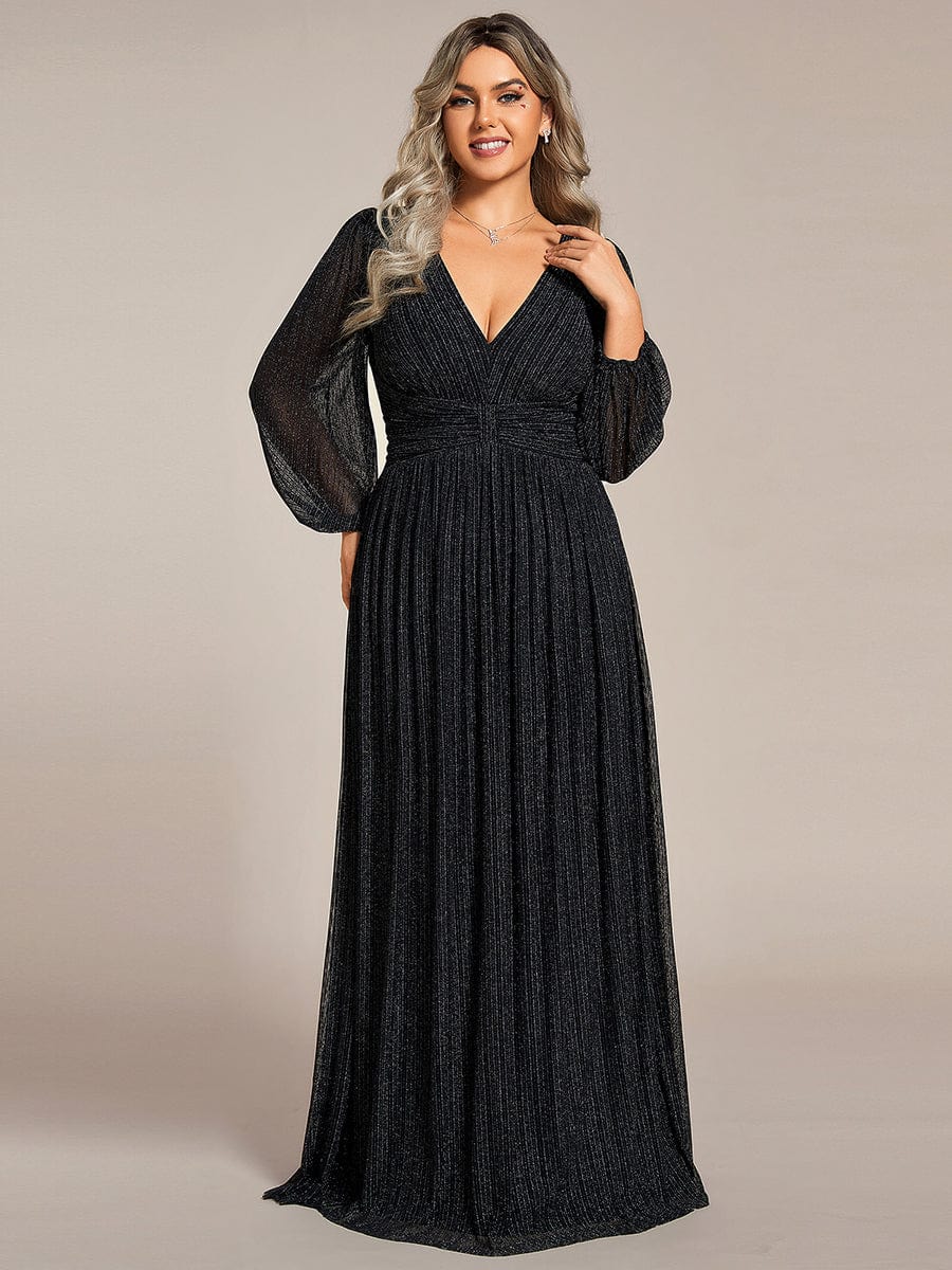 Elegant Sequin Empire Waist Evening Gown with Sheer Sleeves for Plus Size Women