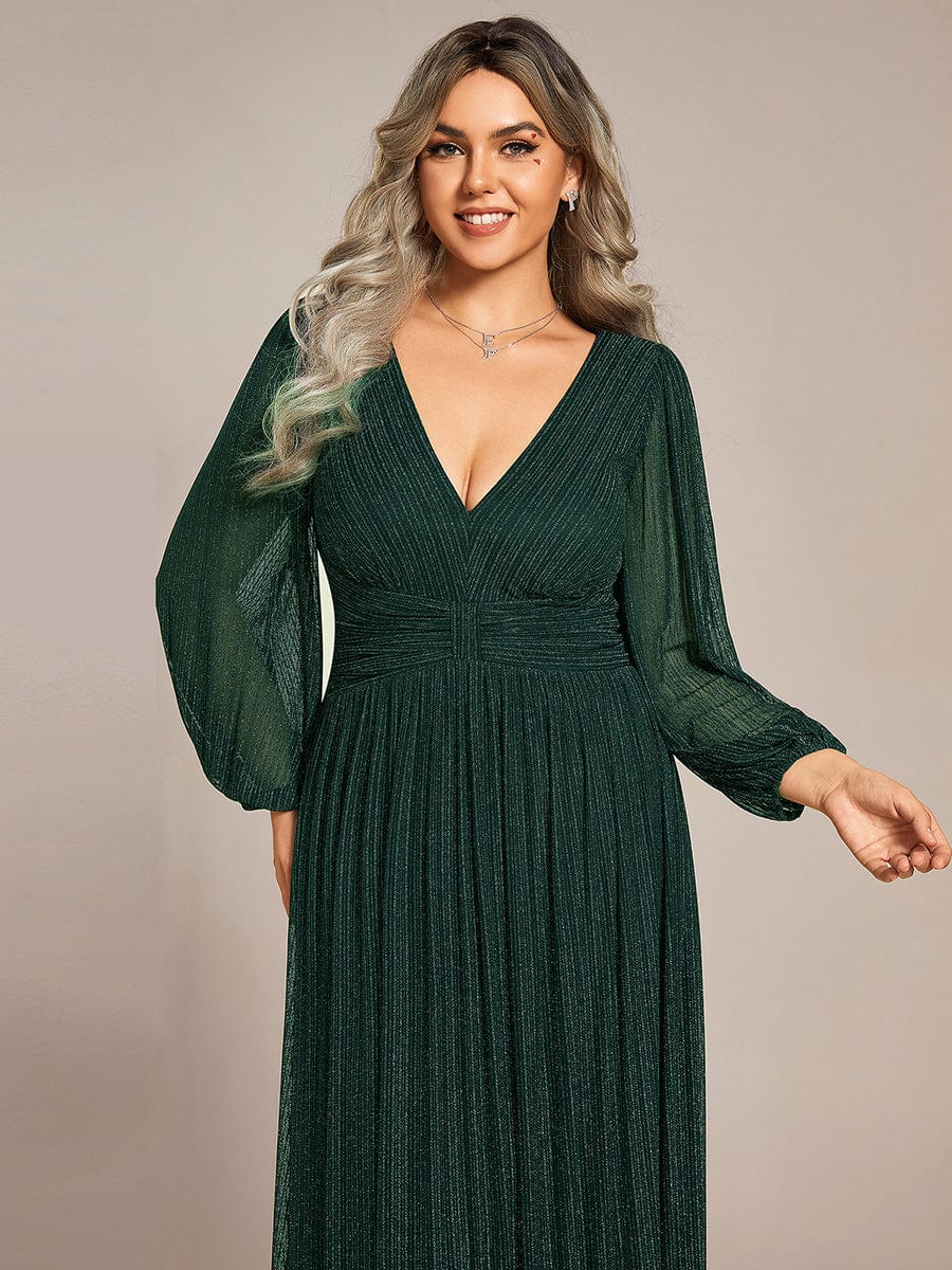 Elegant Sequin Empire Waist Evening Gown with Sheer Sleeves for Plus Size Women