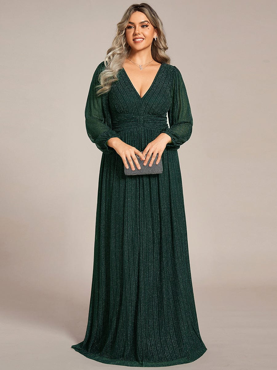 Elegant Sequin Empire Waist Evening Gown with Sheer Sleeves for Plus Size Women