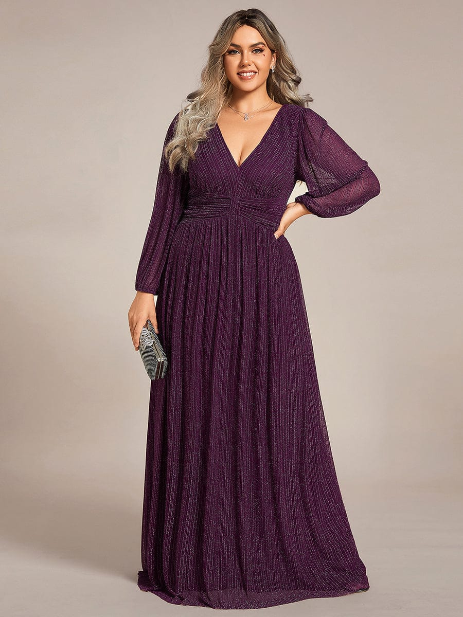 Elegant Sequin Empire Waist Evening Gown with Sheer Sleeves for Plus Size Women