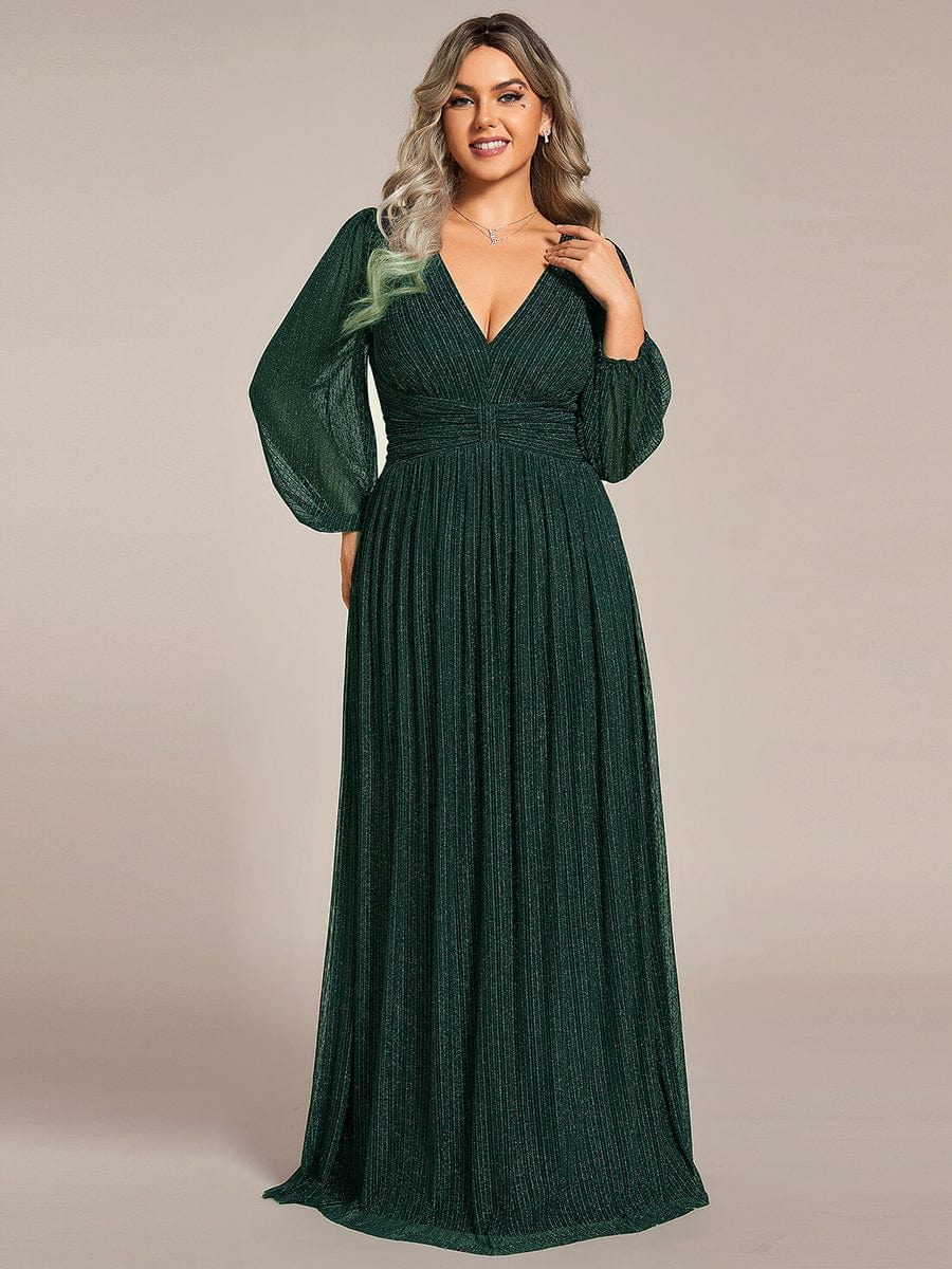 Elegant Sequin Empire Waist Evening Gown with Sheer Sleeves for Plus Size Women