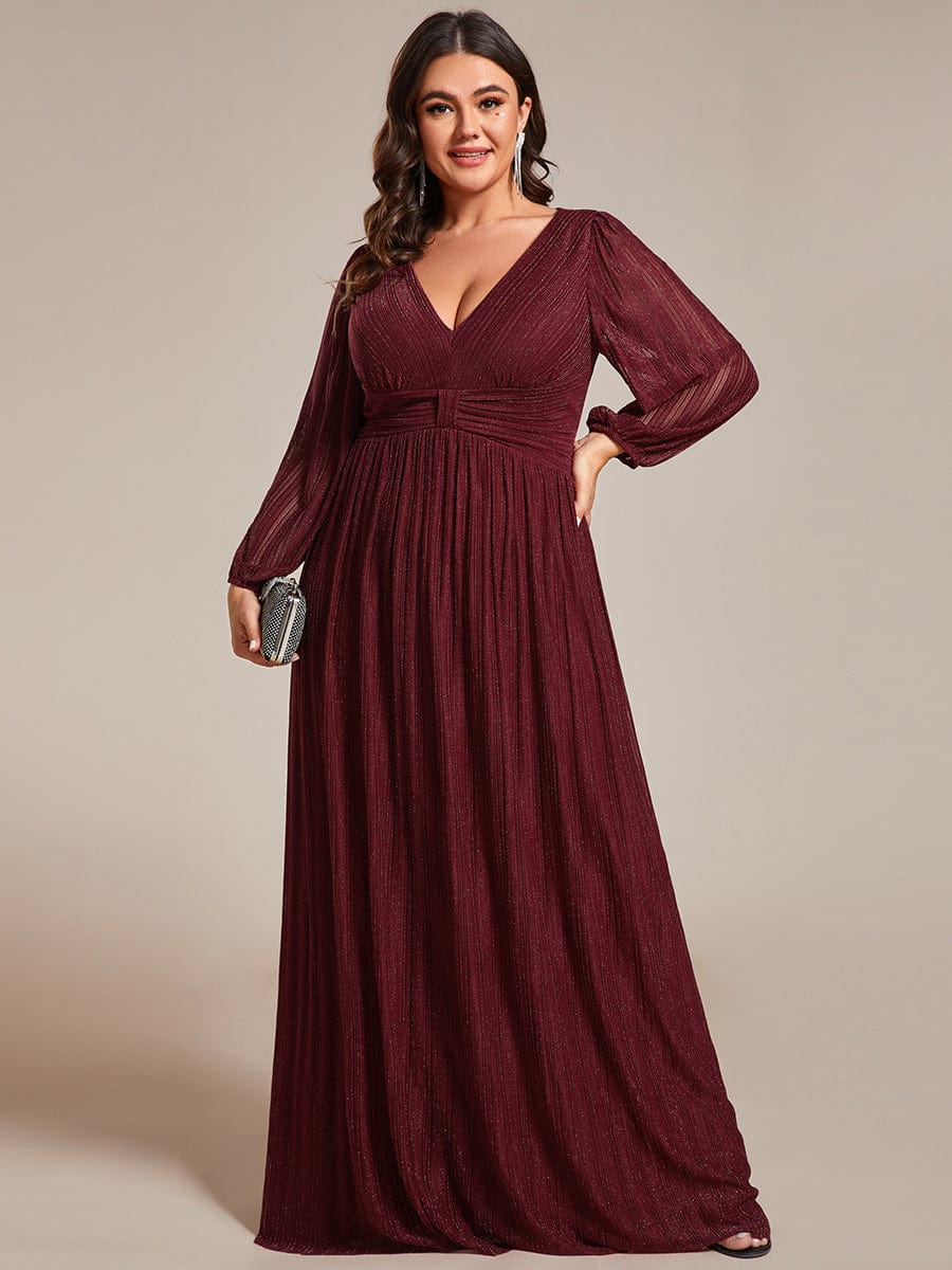 Elegant Sequin Empire Waist Evening Gown with Sheer Sleeves for Plus Size Women