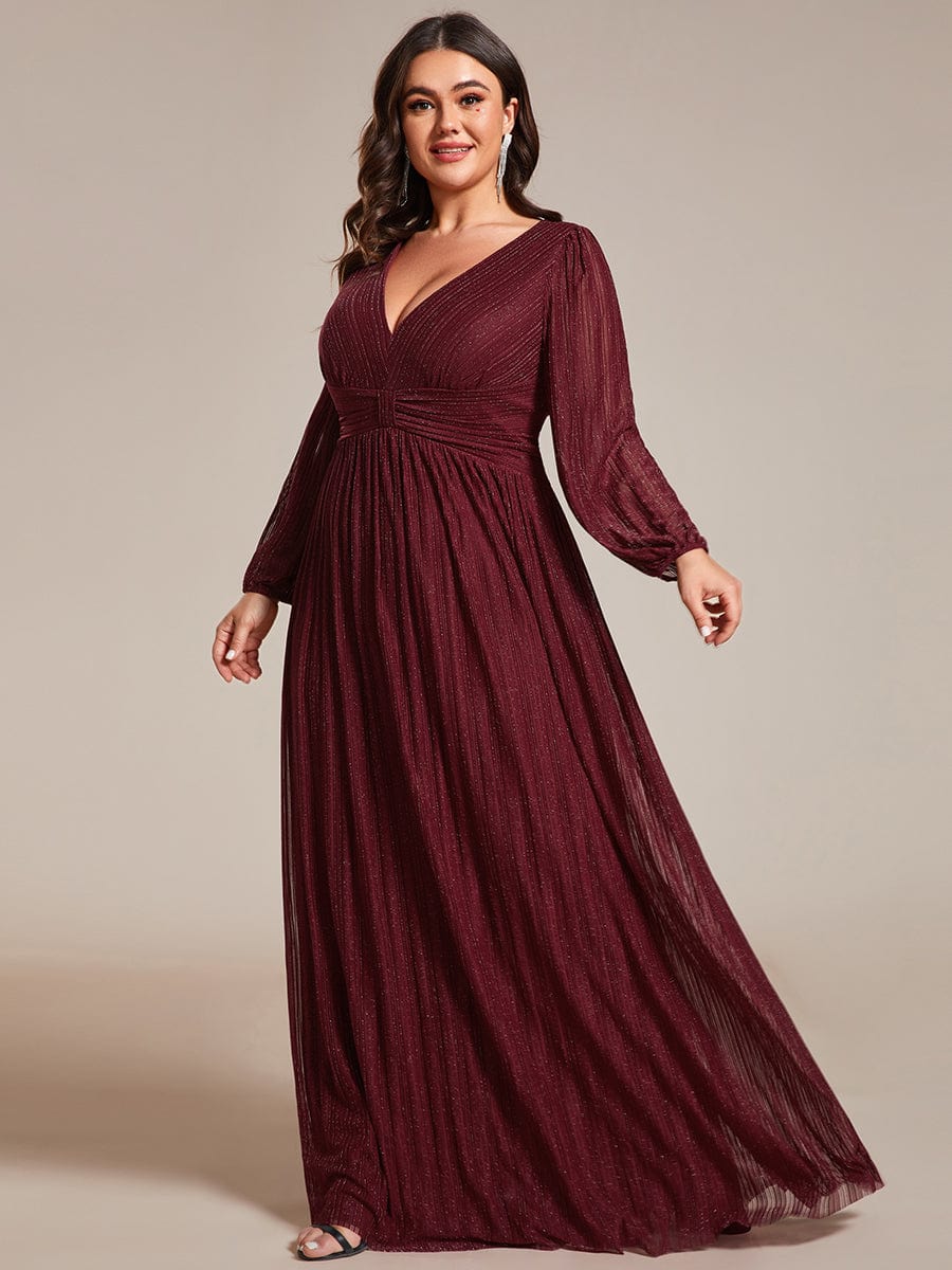 Elegant Sequin Empire Waist Evening Gown with Sheer Sleeves for Plus Size Women