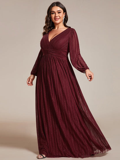 Elegant Sequin Empire Waist Evening Gown with Sheer Sleeves for Plus Size Women