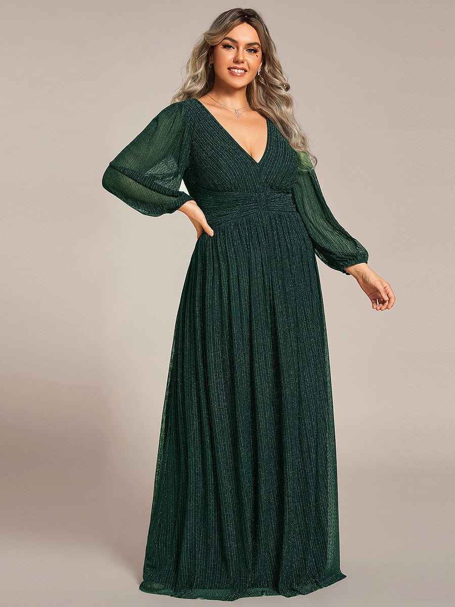 Elegant Sequin Empire Waist Evening Gown with Sheer Sleeves for Plus Size Women