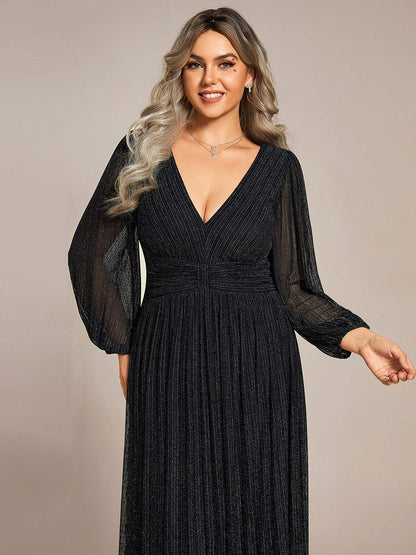 Elegant Sequin Empire Waist Evening Gown with Sheer Sleeves for Plus Size Women