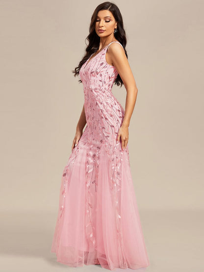 Elegant Sequin Mermaid Dress With Double V-Neck for Evening