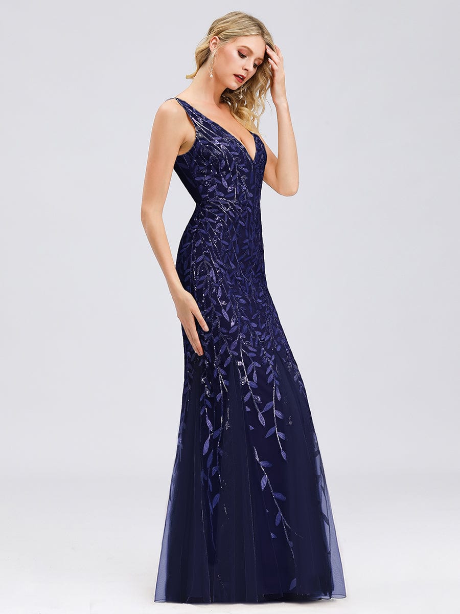 Elegant Sequin Mermaid Dress With Double V-Neck for Evening