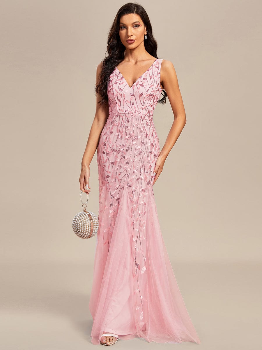 Elegant Sequin Mermaid Dress With Double V-Neck for Evening