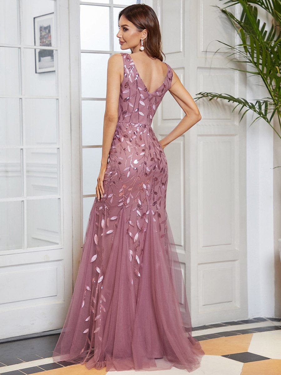 Elegant Sequin Mermaid Dress With Double V-Neck for Evening