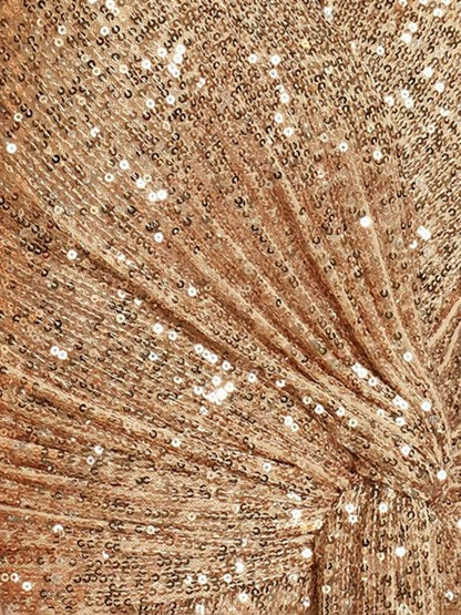 Elegant Sequin V Neck Long Sleeve Floor Length Party Maxi Dress