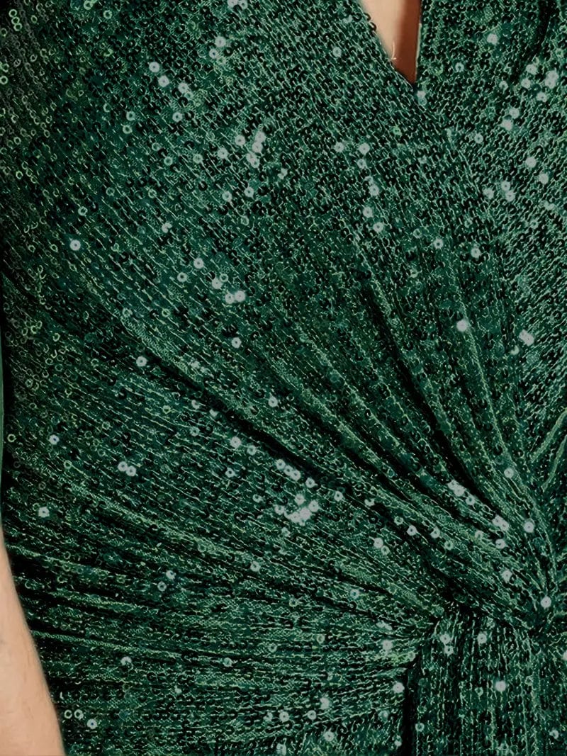 Elegant Sequin V Neck Long Sleeve Floor Length Party Maxi Dress