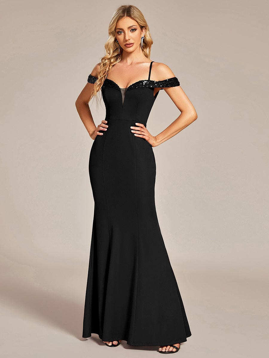 Elegant Sequined Off-Shoulder Mermaid Evening Gown