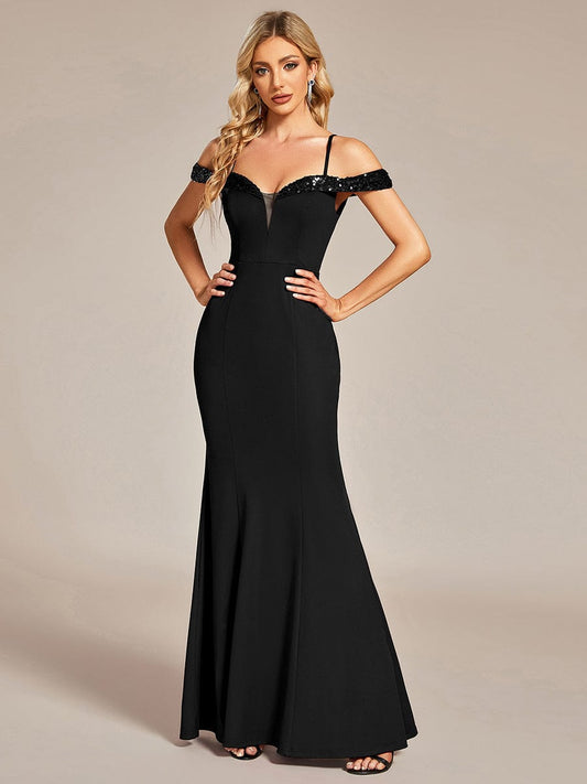 Elegant Sequined Off-Shoulder Mermaid Evening Gown