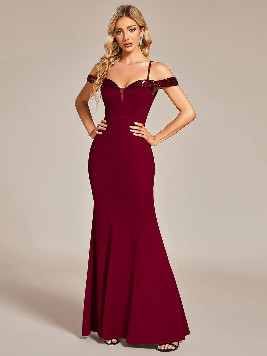 Elegant Sequined Off-Shoulder Mermaid Evening Gown